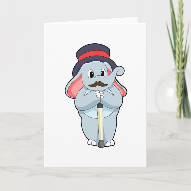 Elephant as Gentleman with Hat & Walking stick Card (Front)