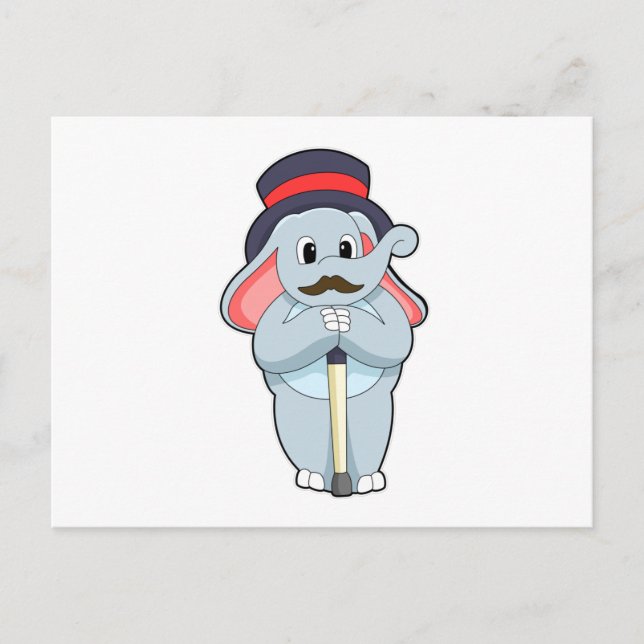 Elephant as Gentleman with Hat & Walking stick Postcard (Front)