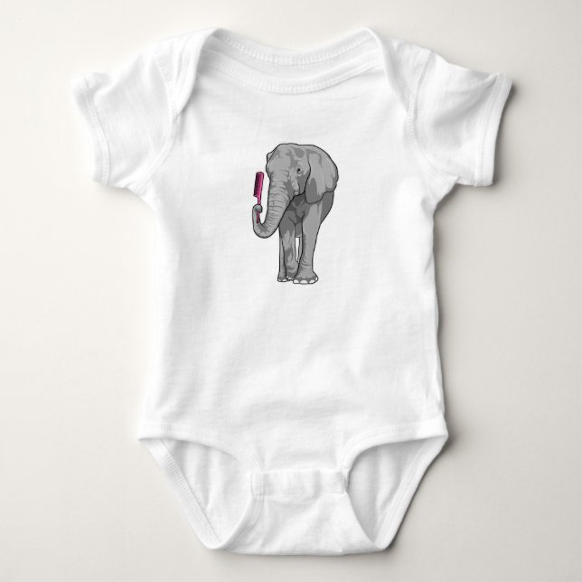 Elephant as Hairdresser with Comb Baby Bodysuit (Front)