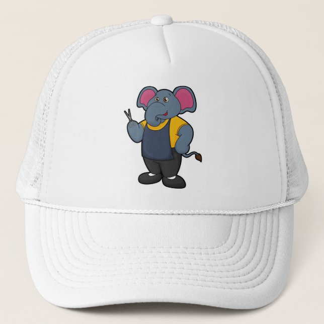 Elephant as Hairdresser with Scissors Trucker Hat (Front)