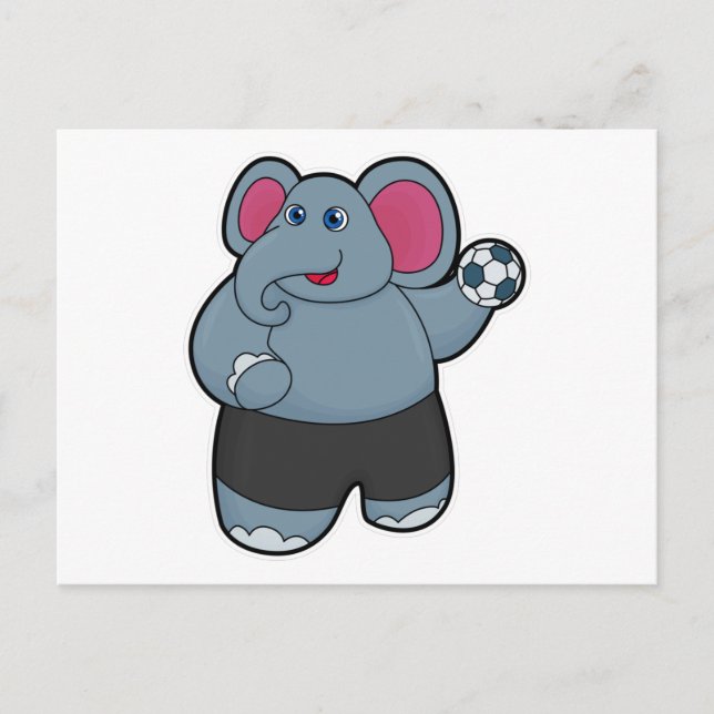 Elephant as Handball player with Handball ball Postcard (Front)
