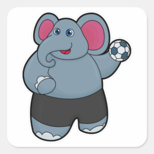 Elephant as Handball player with Handball ball Square Sticker