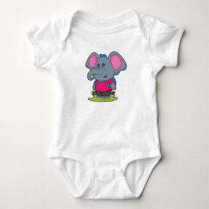 Elephant as Hiker with Backpack Baby Bodysuit