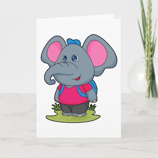 Elephant as Hiker with Backpack Card (Front)
