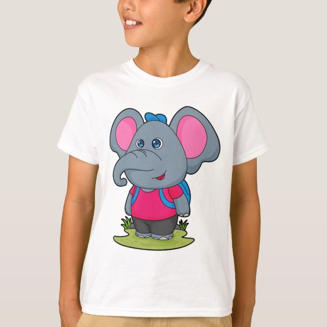Elephant as Hiker with Backpack T-Shirt (Front)