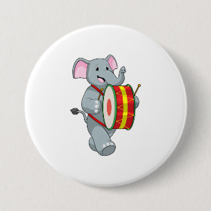 Elephant as Musician with Drum 7.5 Cm Round Badge
