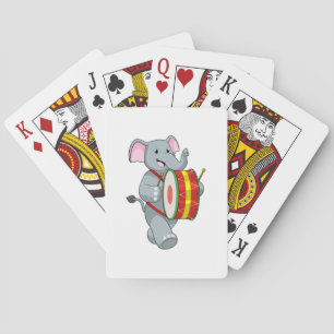 Elephant as Musician with Drum Playing Cards