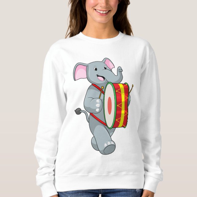 Elephant as Musician with Drum Sweatshirt (Front)
