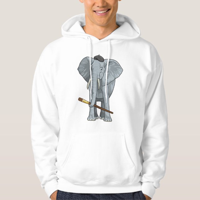 Elephant as Painter with Paint brush Hoodie (Front)
