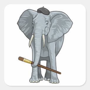 Elephant as Painter with Paint brush Square Sticker