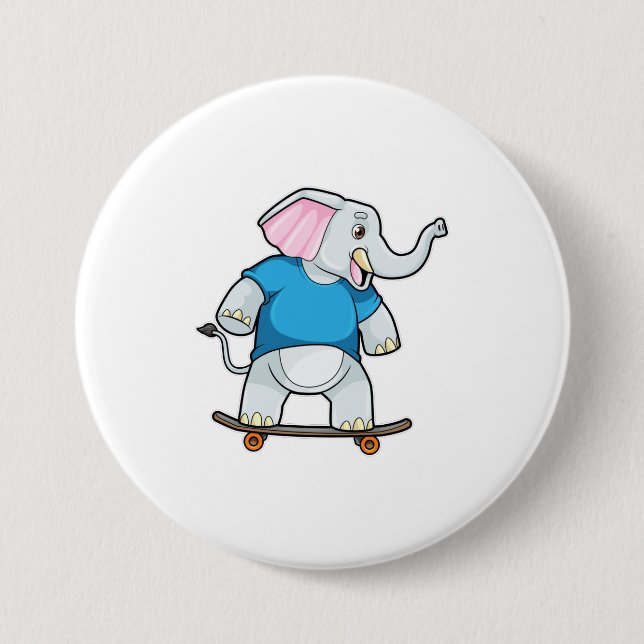 Elephant as Skater with Skateboard 7.5 Cm Round Badge (Front)