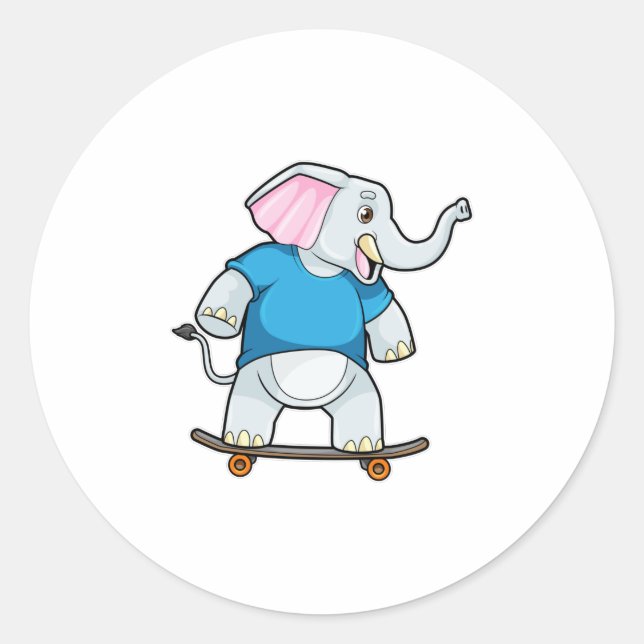 Elephant as Skater with Skateboard Classic Round Sticker (Front)