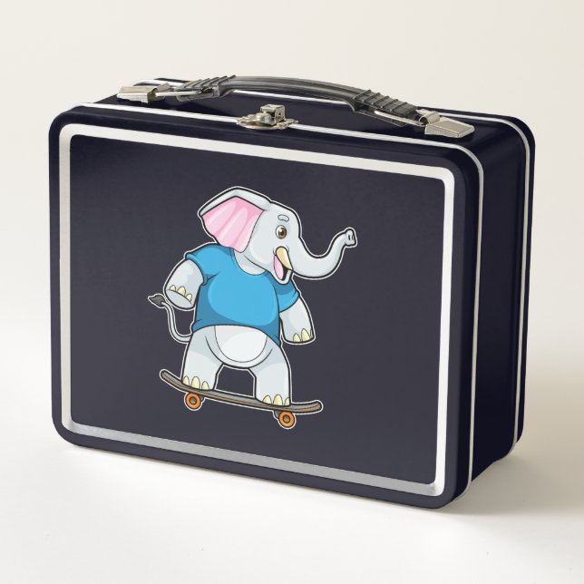 Elephant as Skater with Skateboard Metal Lunch Box (Front)