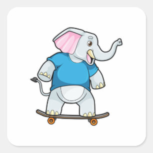Elephant as Skater with Skateboard Square Sticker