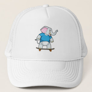 Elephant as Skater with Skateboard Trucker Hat