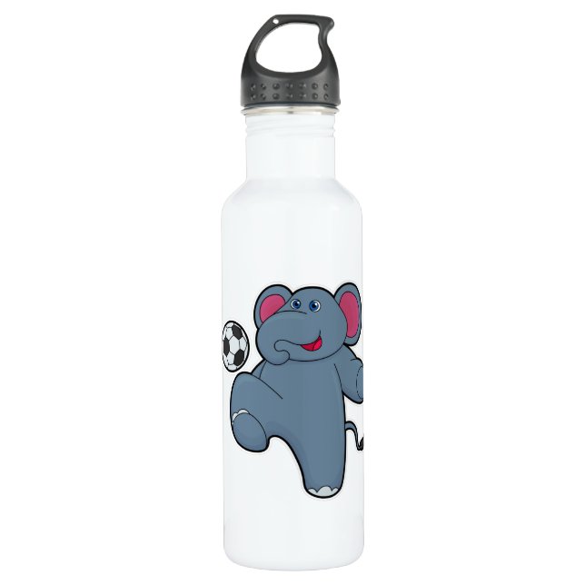 Elephant as Soccer player with Soccer ball 710 Ml Water Bottle (Front)