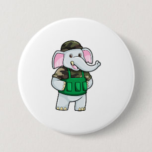 Elephant as Soldier with Uniform & Helmet 7.5 Cm Round Badge
