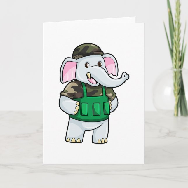 Elephant as Soldier with Uniform & Helmet Card (Front)