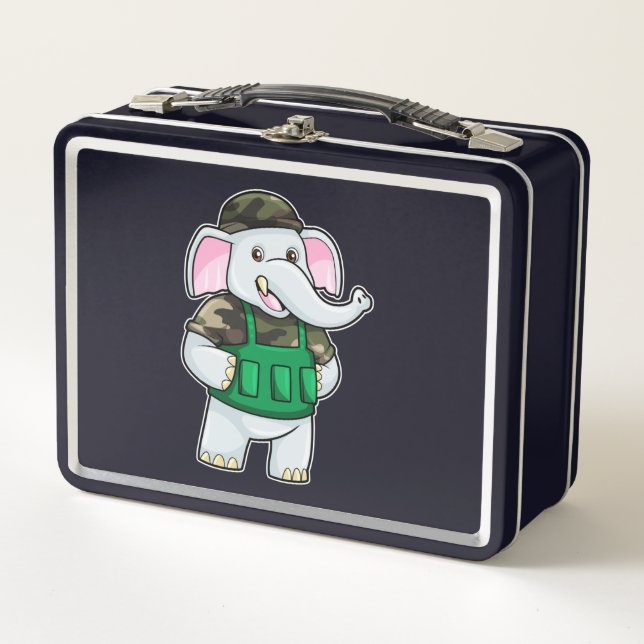 Elephant as Soldier with Uniform & Helmet Metal Lunch Box (Front)