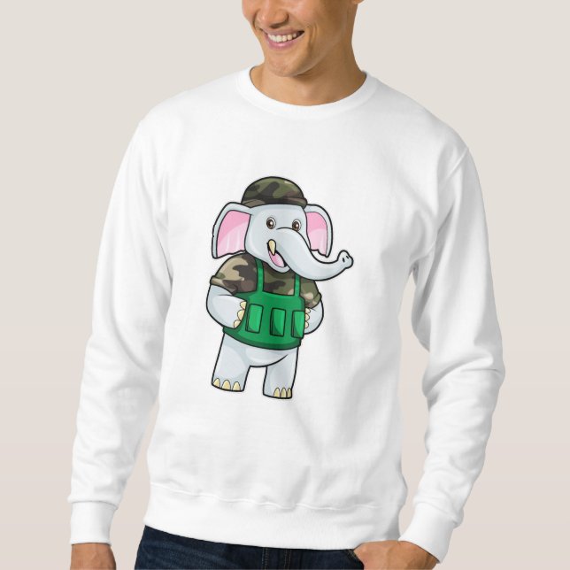 Elephant as Soldier with Uniform & Helmet Sweatshirt (Front)