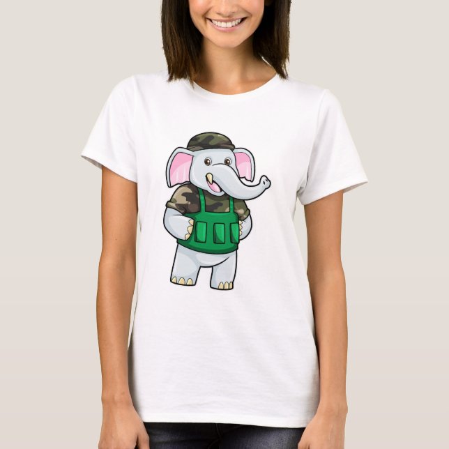 Elephant as Soldier with Uniform & Helmet T-Shirt (Front)