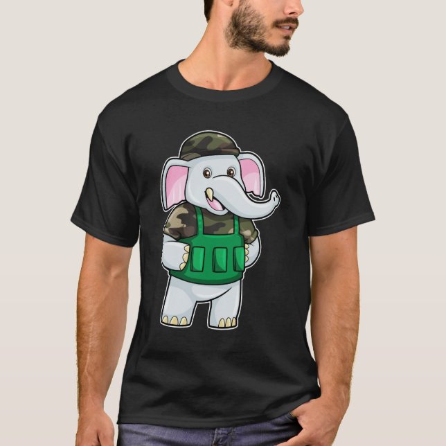 Elephant as Soldier with Uniform & Helmet T-Shirt (Front)