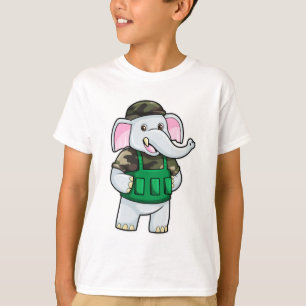 Elephant as Soldier with Uniform & Helmet T-Shirt