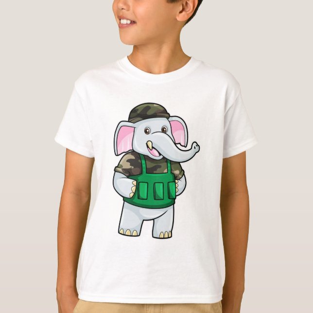 Elephant as Soldier with Uniform & Helmet T-Shirt (Front)