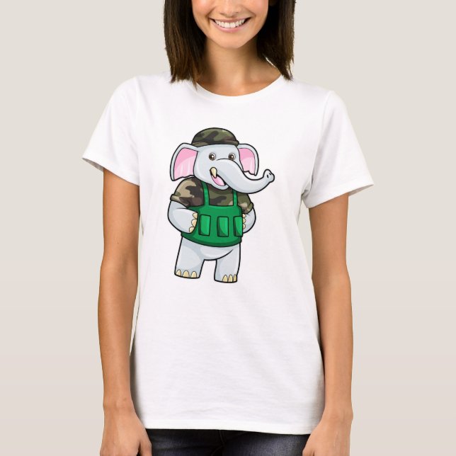 Elephant as Soldier with Uniform & Helmet T-Shirt (Front)