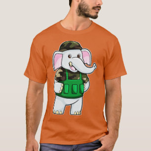 Elephant as Soldier with Uniform Helmet T-Shirt