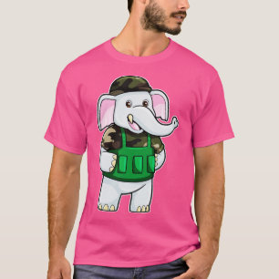 Elephant as Soldier with Uniform Helmet T-Shirt