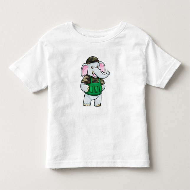 Elephant as Soldier with Uniform & Helmet Toddler T-Shirt (Front)