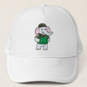 Elephant as Soldier with Uniform & Helmet Trucker Hat