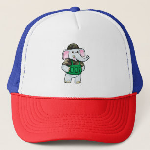 Elephant as Soldier with Uniform & Helmet Trucker Hat