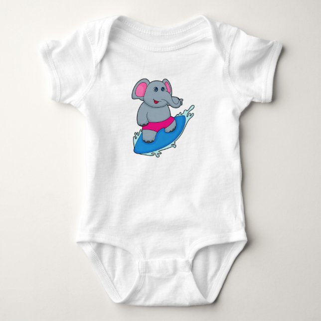 Elephant as Surfer with Surfboard Baby Bodysuit (Front)