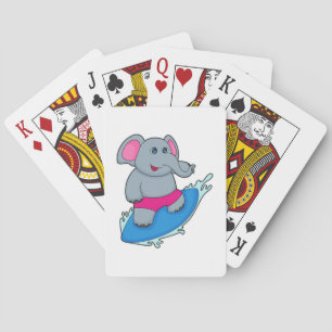 Elephant as Surfer with Surfboard Playing Cards