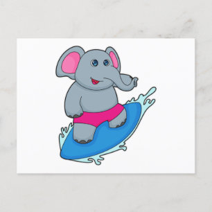 Elephant as Surfer with Surfboard Postcard