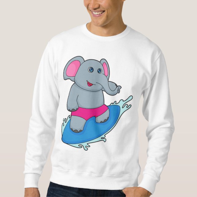 Elephant as Surfer with Surfboard Sweatshirt (Front)