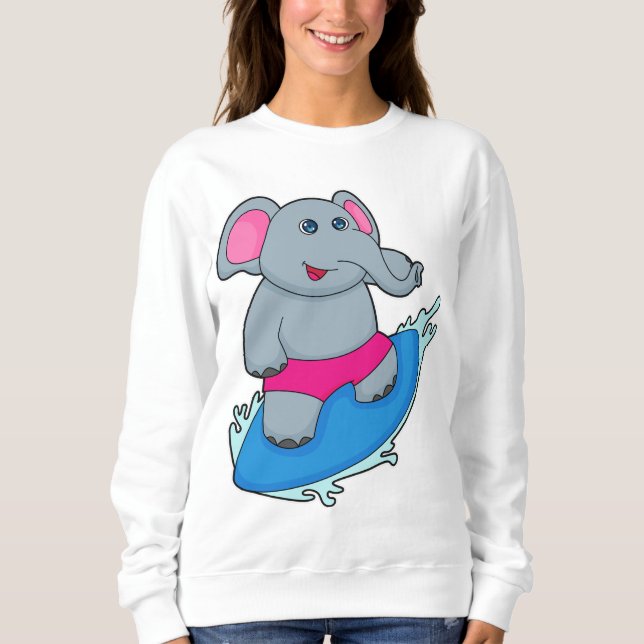 Elephant as Surfer with Surfboard Sweatshirt (Front)
