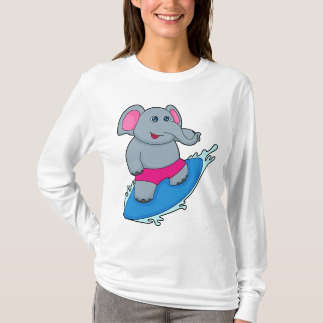 Elephant as Surfer with Surfboard T-Shirt (Front)