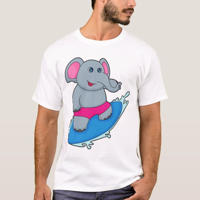 Elephant as Surfer with Surfboard T-Shirt (Front)