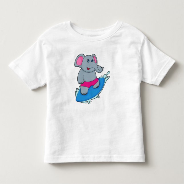 Elephant as Surfer with Surfboard Toddler T-Shirt (Front)