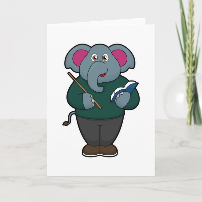 Elephant as Teacher with Book & Pointer Card (Front)