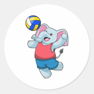Elephant as Volleyball player with Volleyball Classic Round Sticker