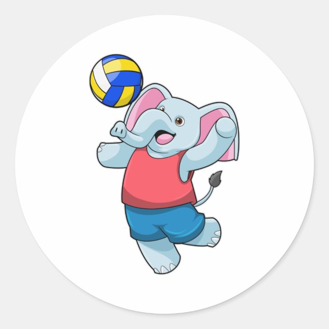 Elephant as Volleyball player with Volleyball Classic Round Sticker (Front)