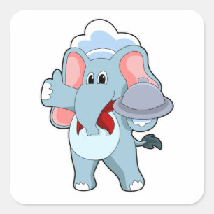 Elephant as Waiter with Platter Square Sticker
