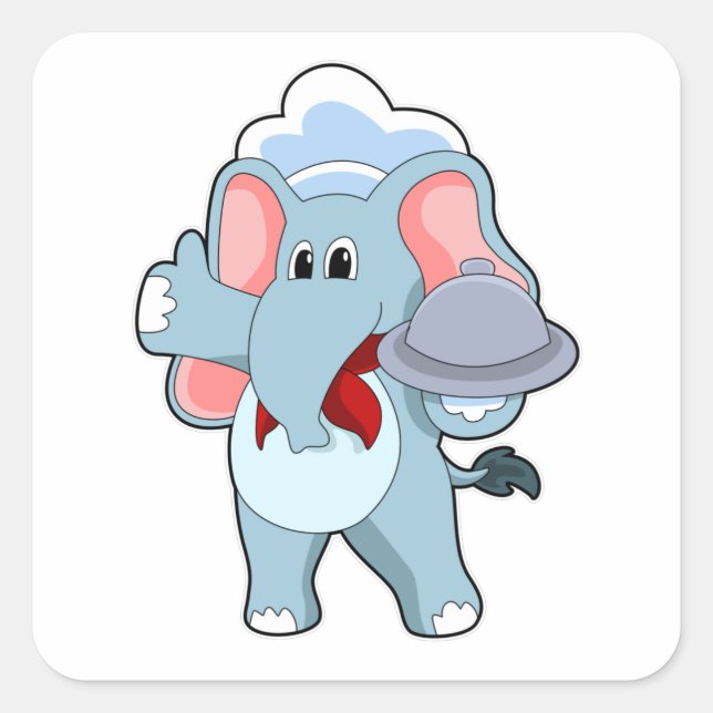 Elephant as Waiter with Platter Square Sticker (Front)