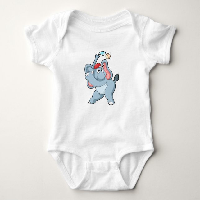 Elephant at Baseball Baby Bodysuit (Front)