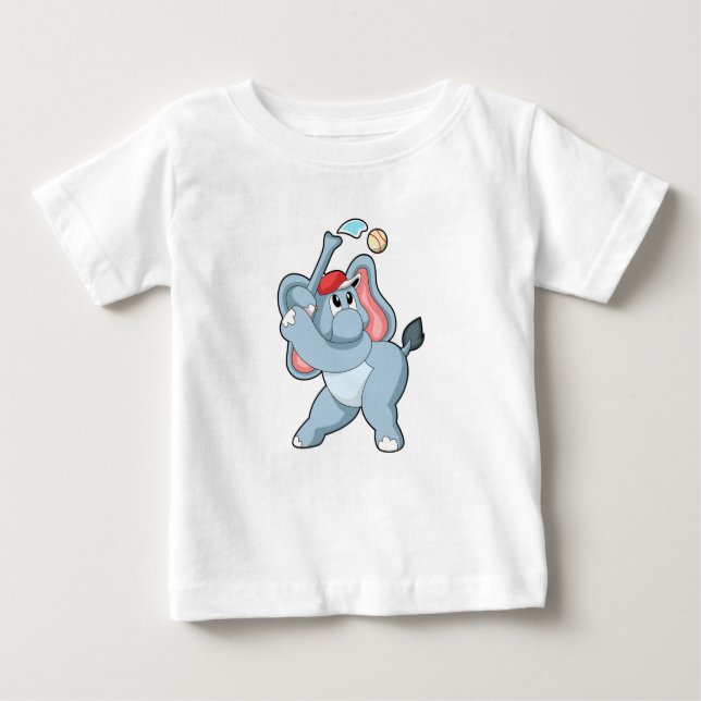 Elephant at Baseball Baby T-Shirt (Front)