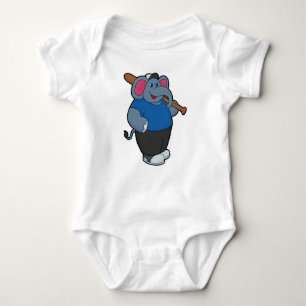 Elephant at Baseball with Baseball bat Baby Bodysuit